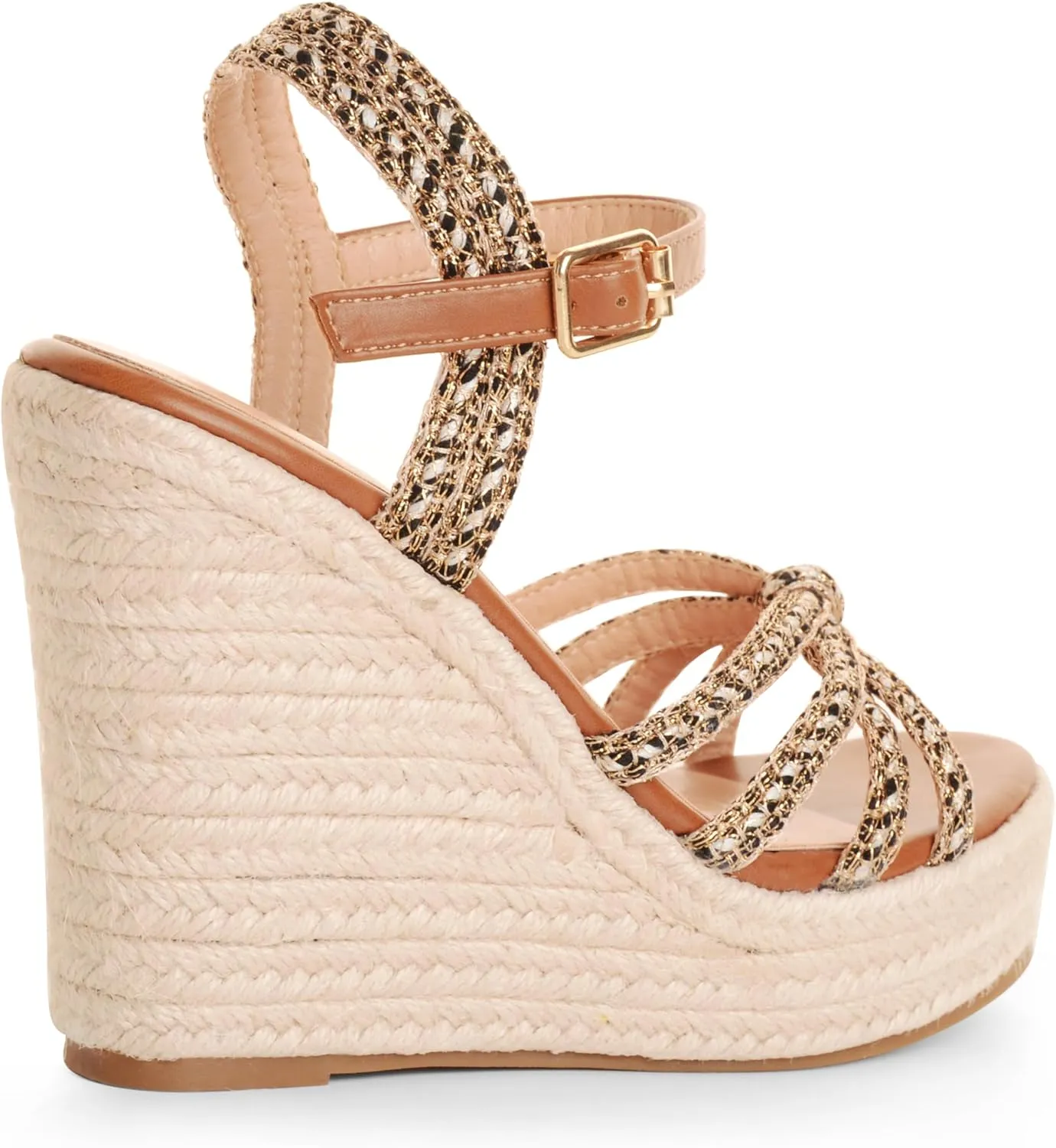 Wedge Sandals for Women with Woven Raffia Upper, High Heel Espadrille Platform Sandals with Braided Knot Ankle Strap Sandals