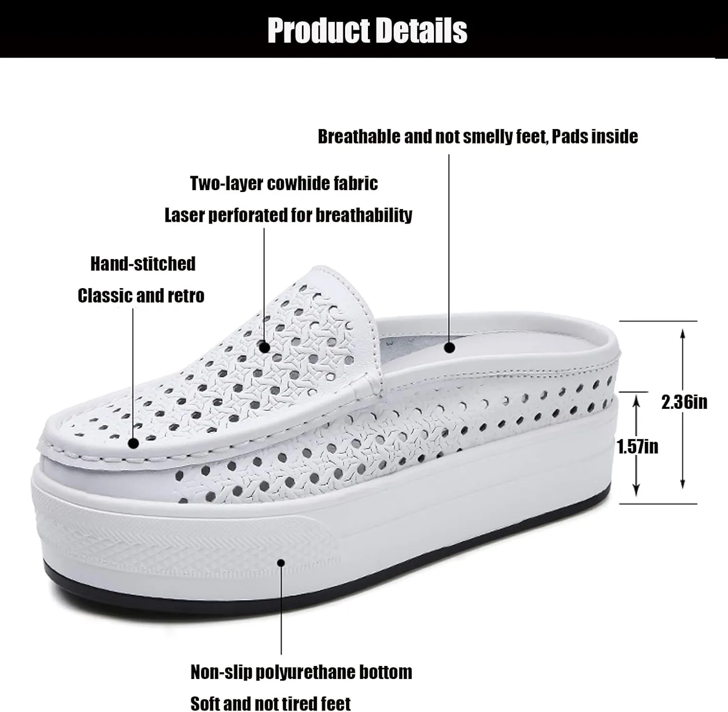 WENOREG Women's Leather Hollow Out Closed Toe Mule Sandals,Summer Casual Slip on Mesh Backless Comfort Flat Walking Loafers Non-Slip Breathable Beach Slippers Sandals
