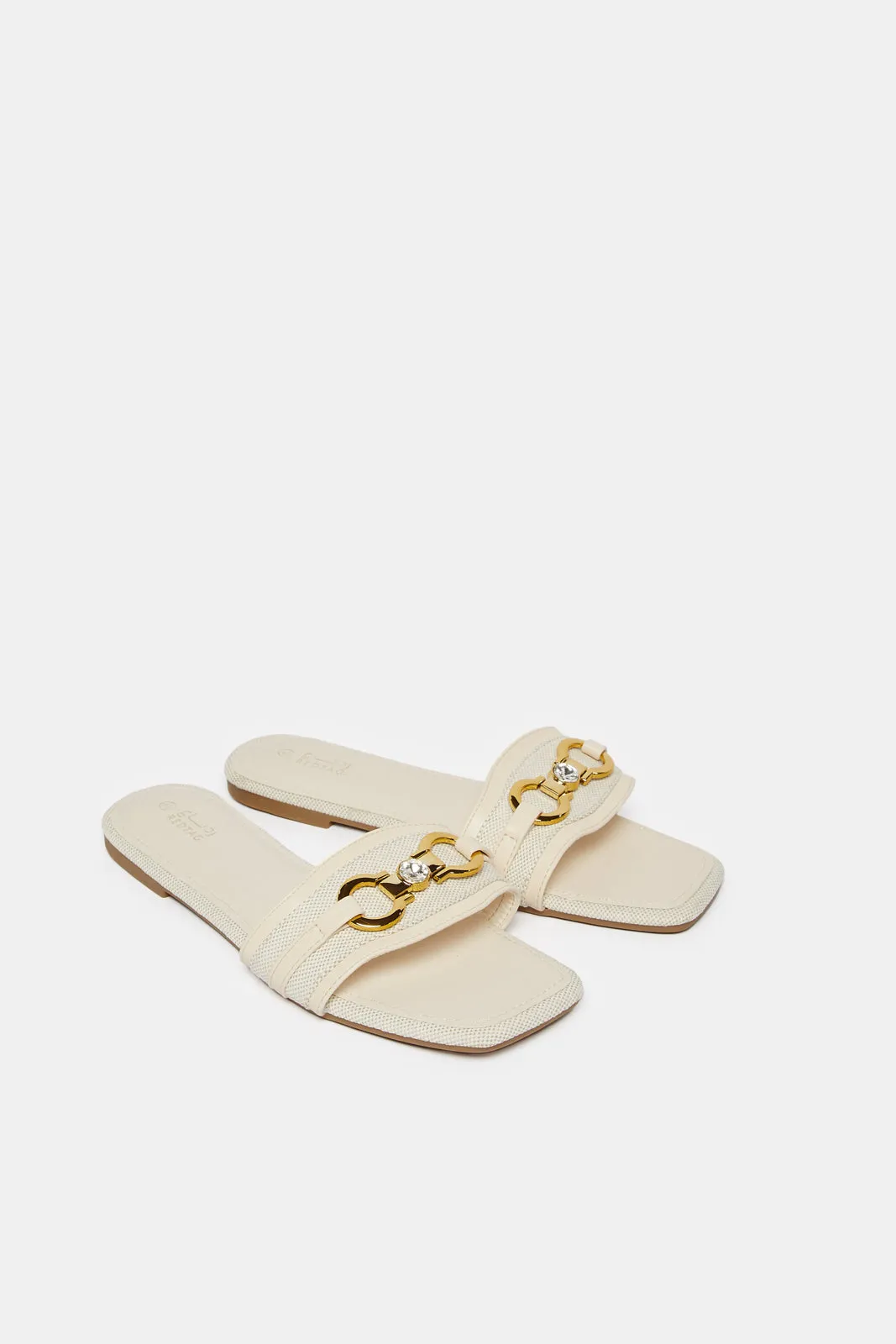 Women Beige Embellished  Mule