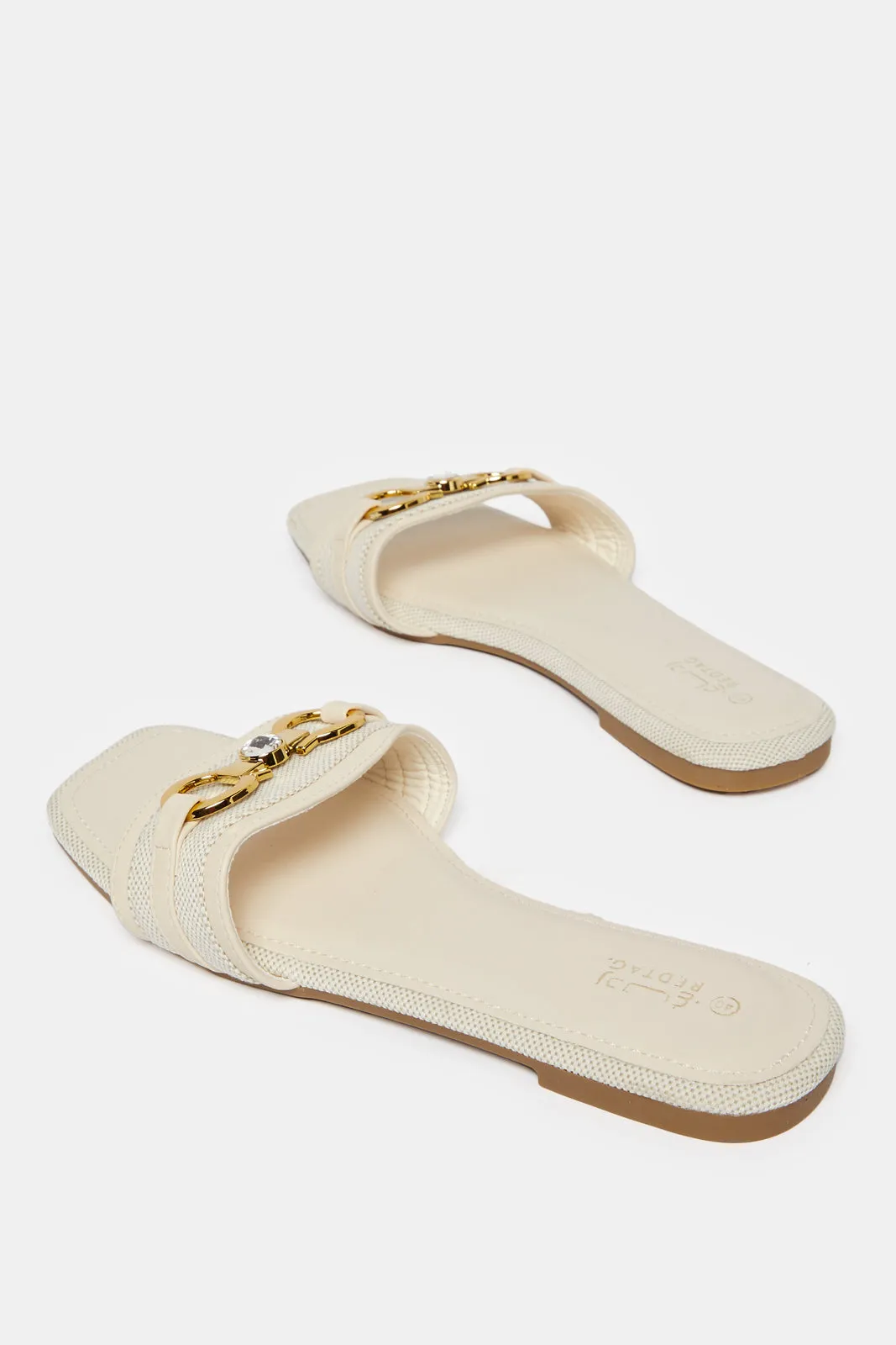 Women Beige Embellished  Mule
