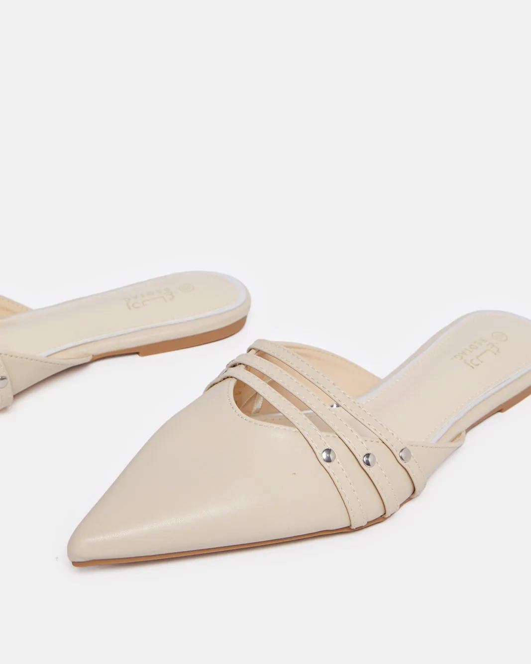 Women Beige Embellished Trim Mule