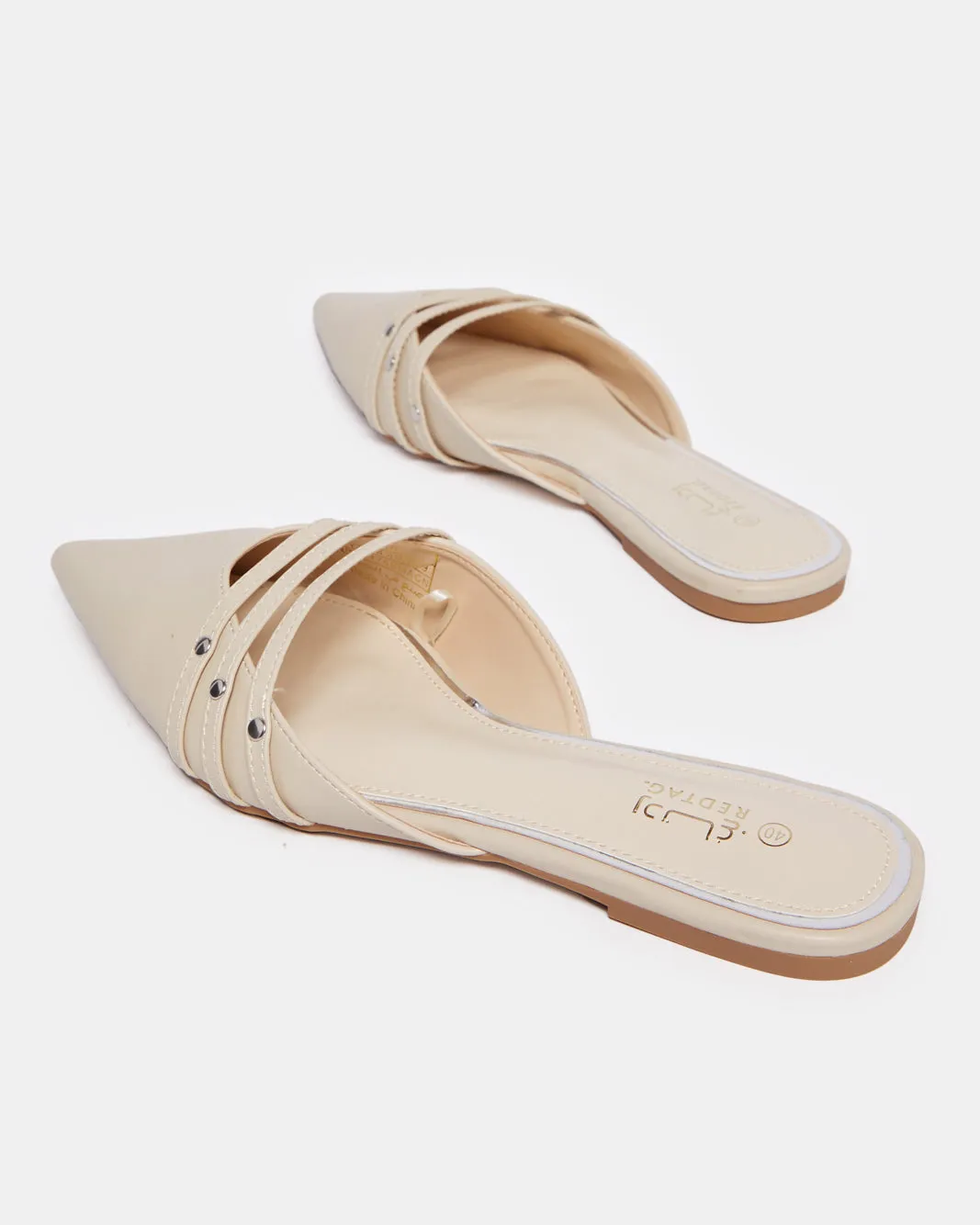 Women Beige Embellished Trim Mule