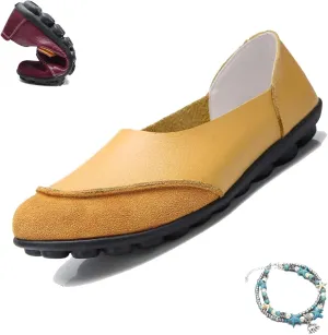 Women Cowhide Loafers Loafers Wide Fit Leather Loafers Classic Casual Loafers Slip On Driving Walking Nursing Loafers
