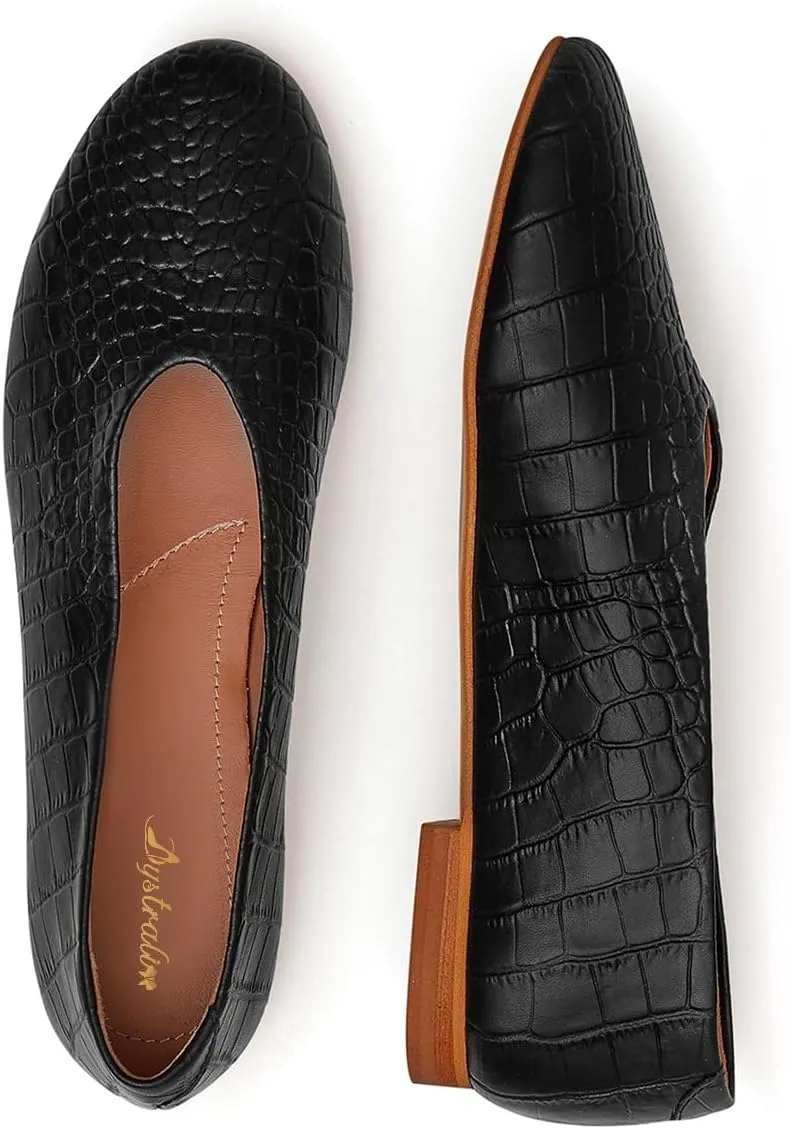 Women Flat Penny Loafers Closed Round Toe Slip On Loafer Flats Matte Leather Crocodile Ballet Flats for Daily Casual Office Work Flat Shoes Club Driver Flats Comfort Spring Size 4-11 M US
