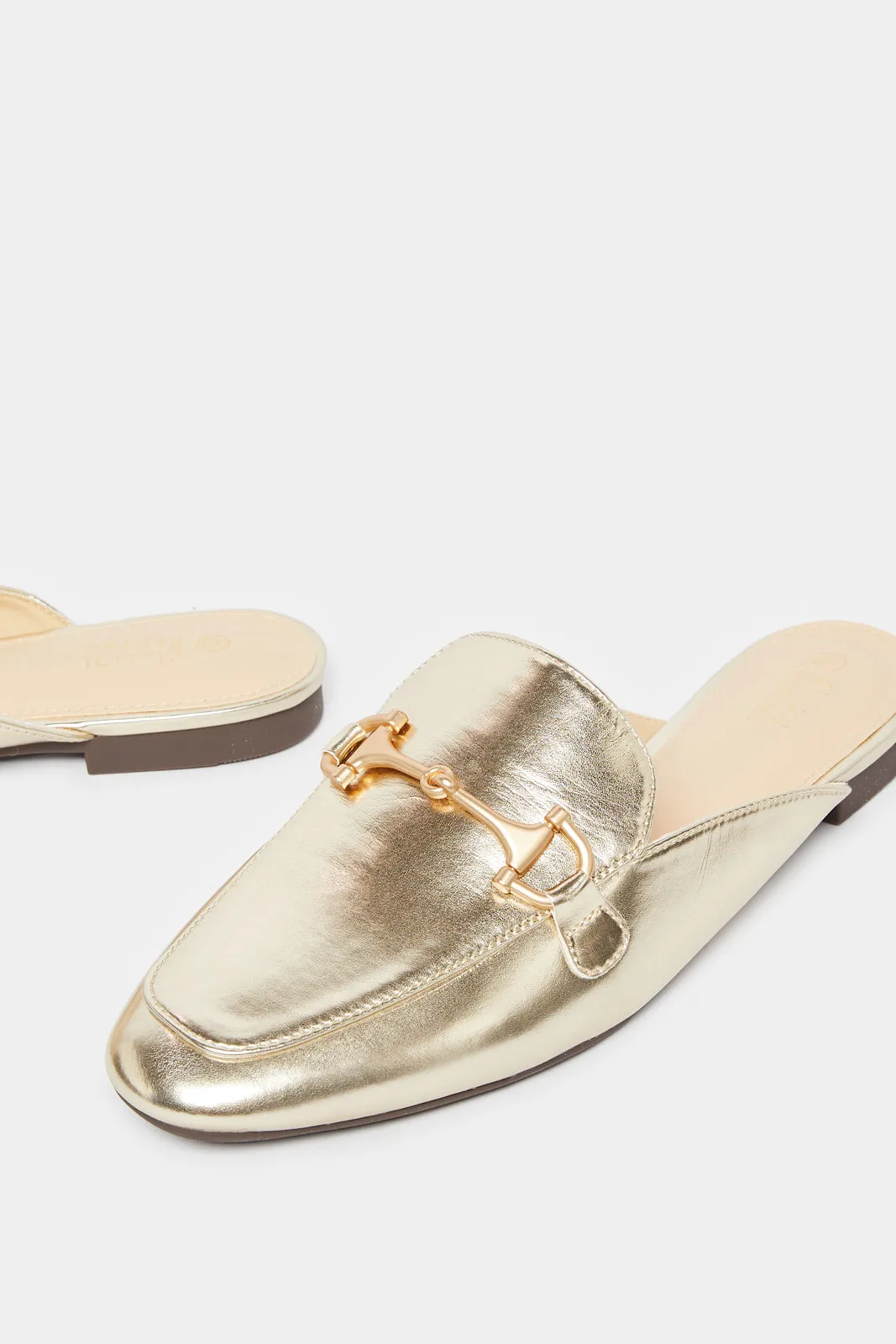 Women Gold Embellished Loafer Mule
