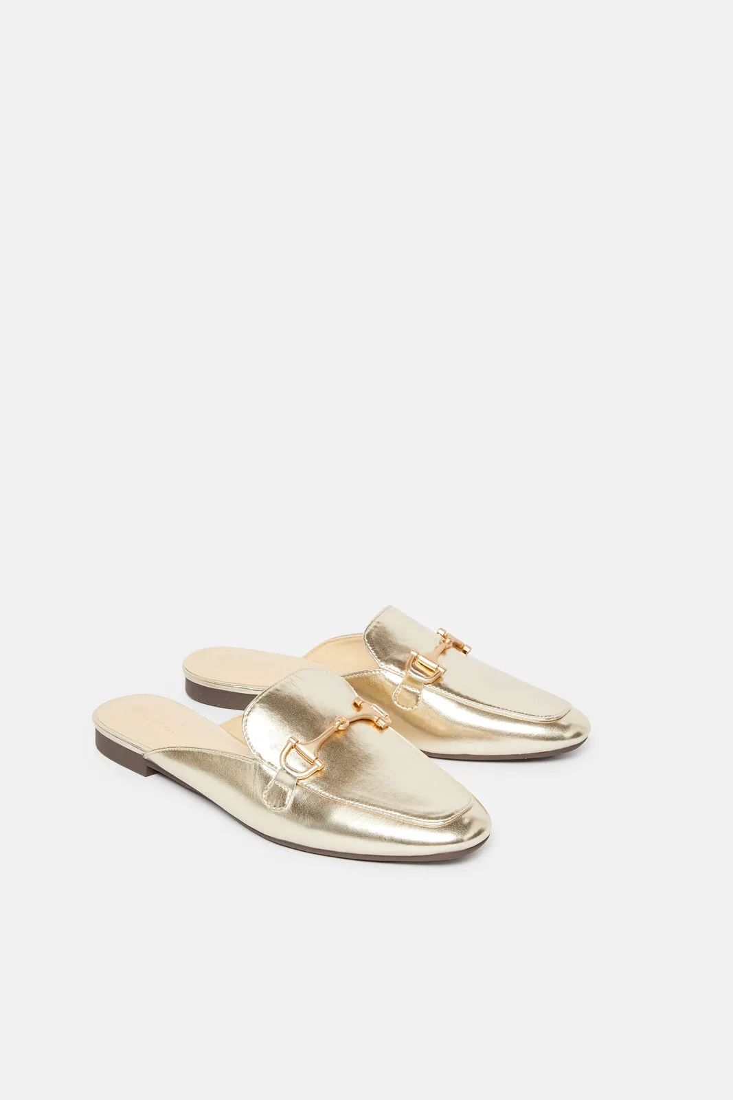 Women Gold Embellished Loafer Mule
