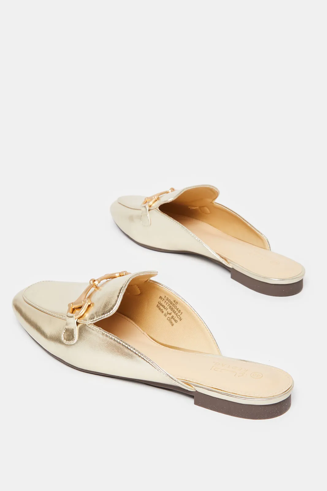 Women Gold Embellished Loafer Mule