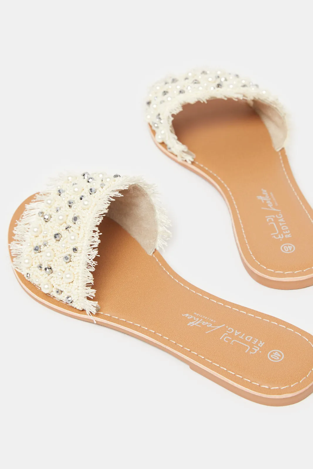Women Ivory Pearl Trim Mule