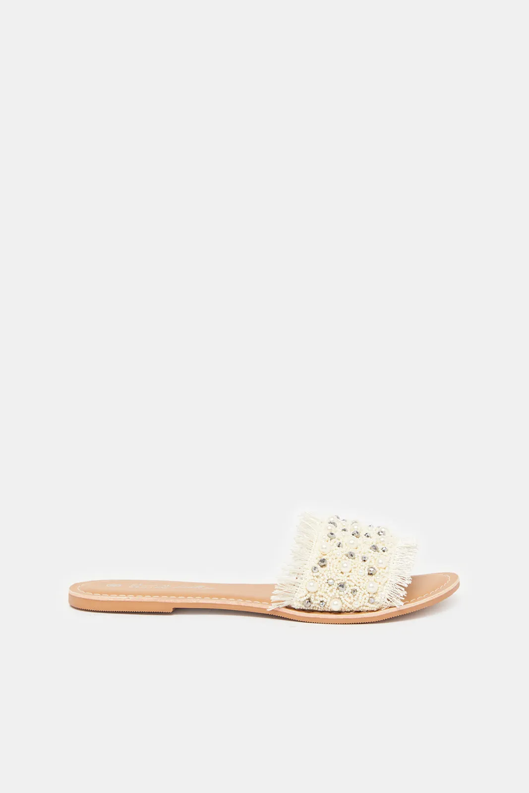 Women Ivory Pearl Trim Mule