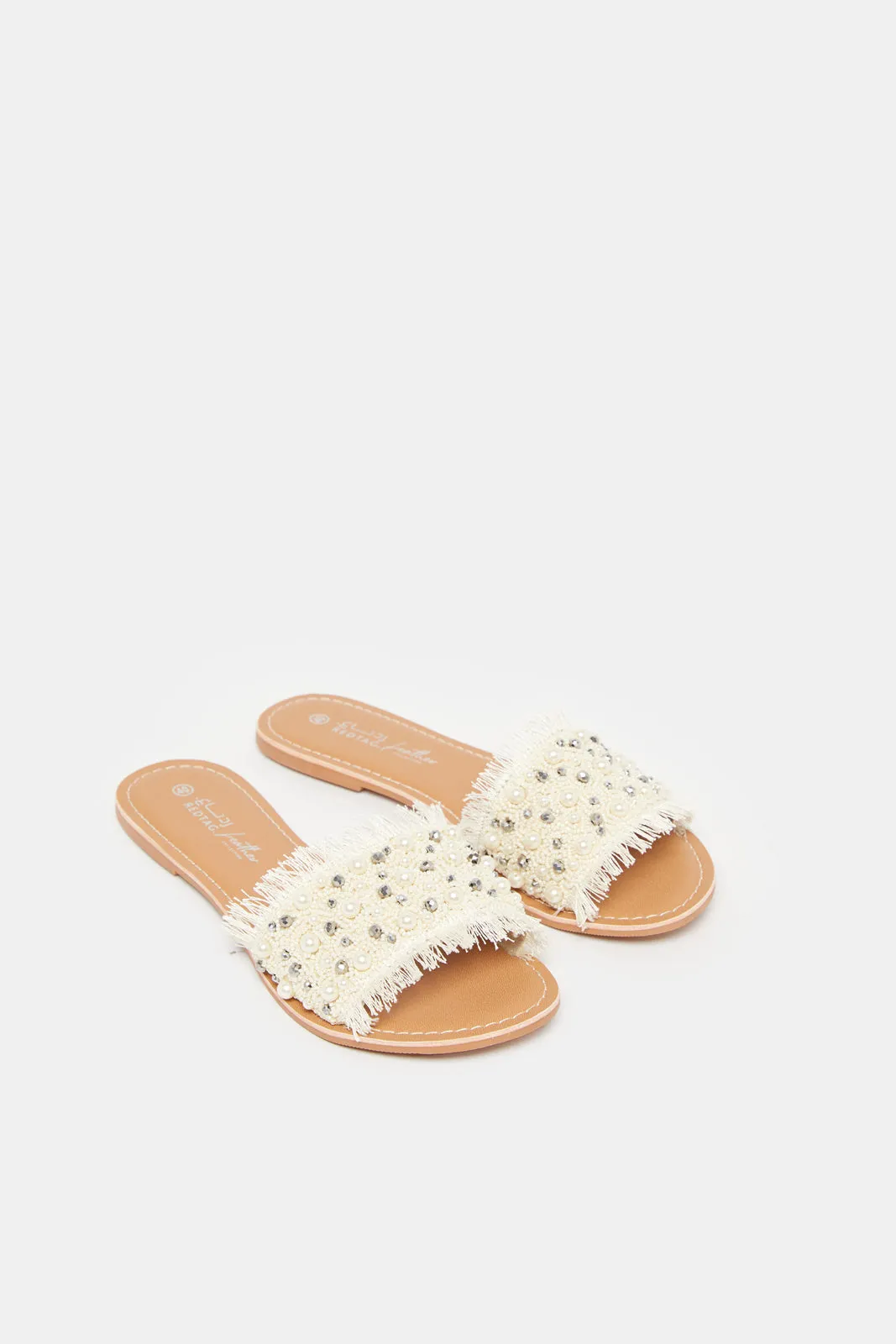 Women Ivory Pearl Trim Mule