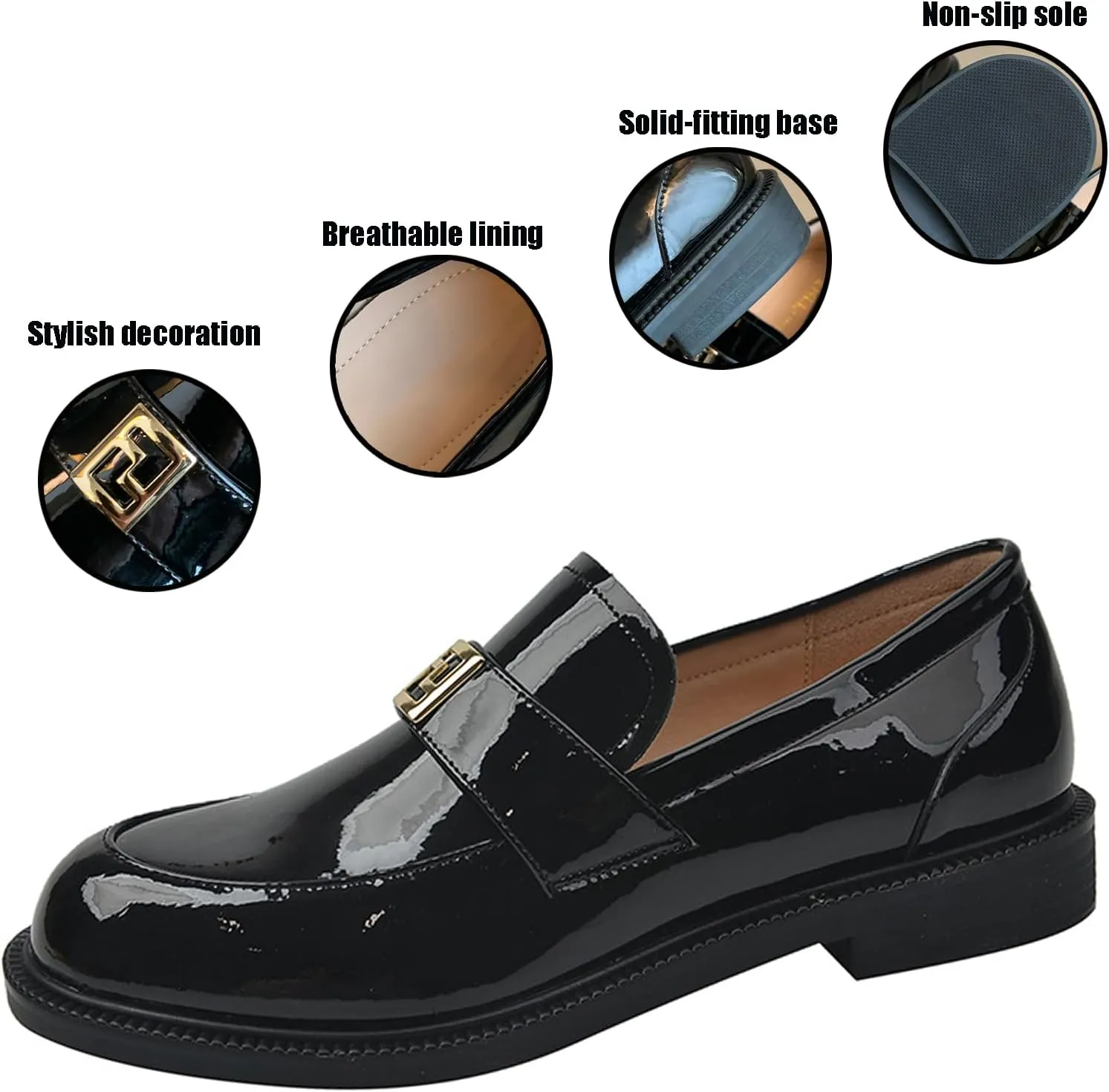 Women's Genuine Leather Slip on Loafers Fashion Mirror Luxury Round Toe Low Block Heel Non-Slip Dress Shoes Daily Business Work Office Casual Shoes