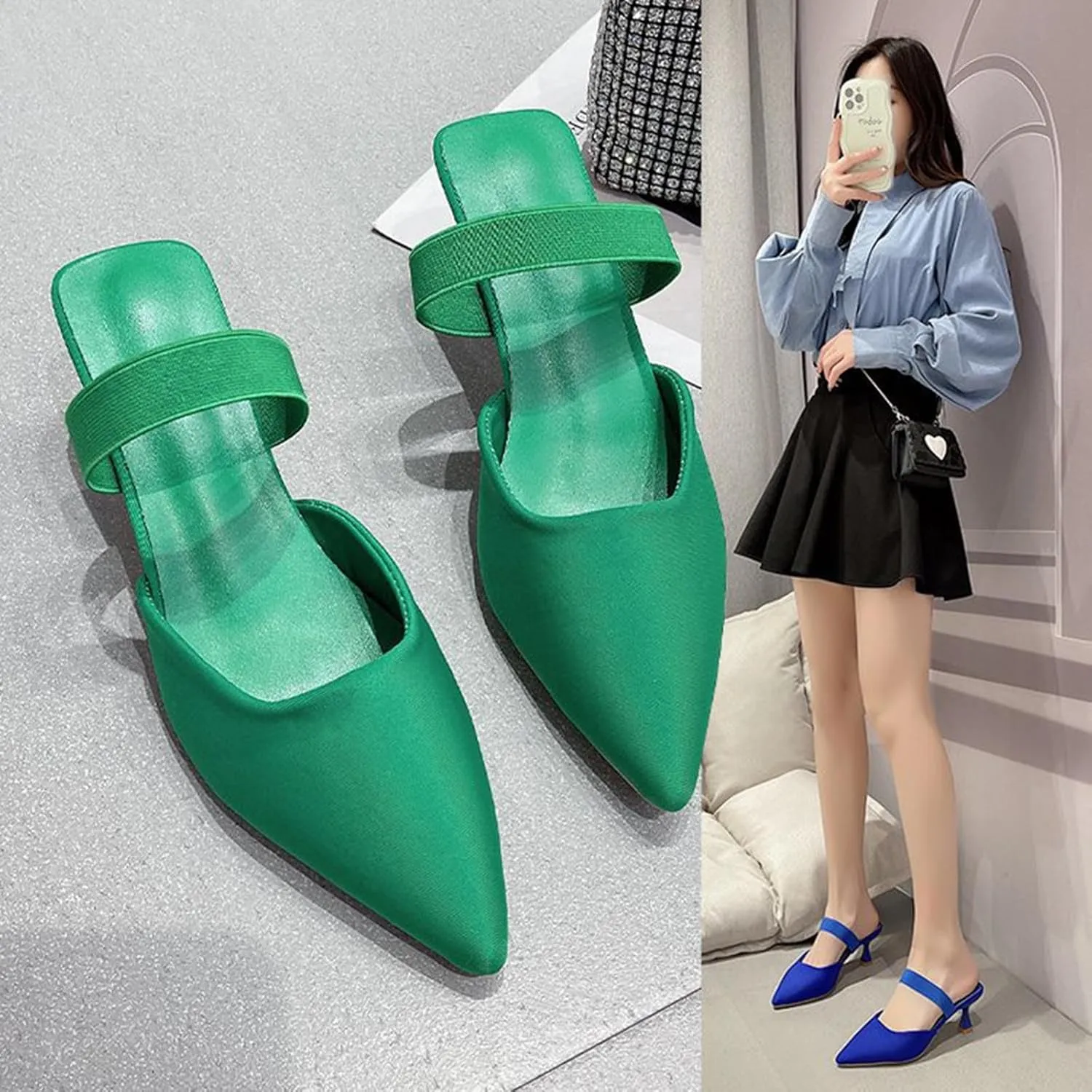 Women's High Heel Sandals, Closed Pumps Pointed Toe Strappy Slip-on Stiletto Slippers Party Prom Casual Dress Mules