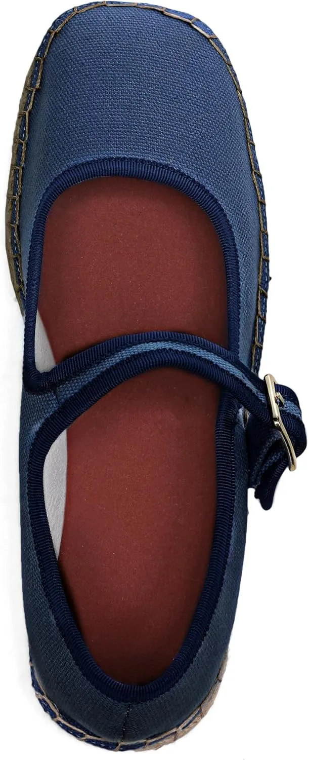 Women's Mary Jane Woven Espadrilles Ballet Flats for Women Outsole Canvas Summer Ballerina Flats.