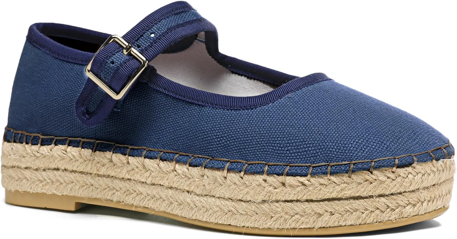 Women's Mary Jane Woven Espadrilles Ballet Flats for Women Outsole Canvas Summer Ballerina Flats.