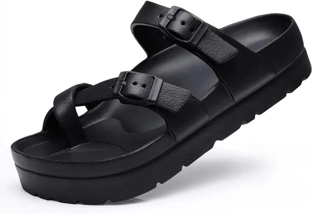 Women's Platform Sandals - Arch Support, Comfortable Foam Slides with Adjustable Buckle, Lightweight Thick Soles | Ultra Cushion