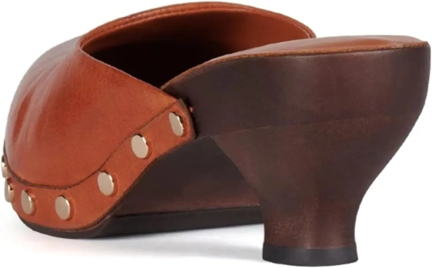 Women's Retro Studded Leather Clogs – Slip-On Mule Sandals with Low Wood Heel – Vintage Comfort Slide Shoes