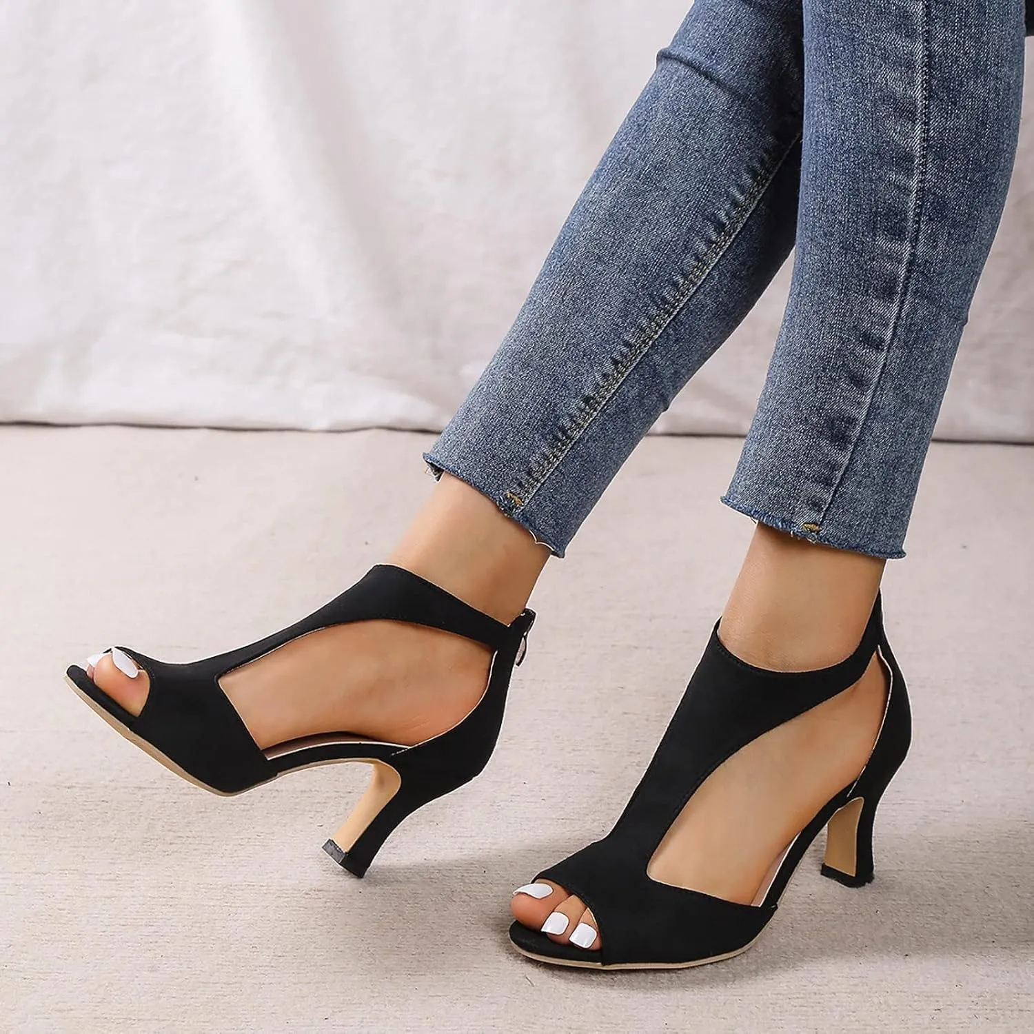 Womens Sandals Comfortable High Heels Dressy Sandals with Ankle Strap Back Zipper