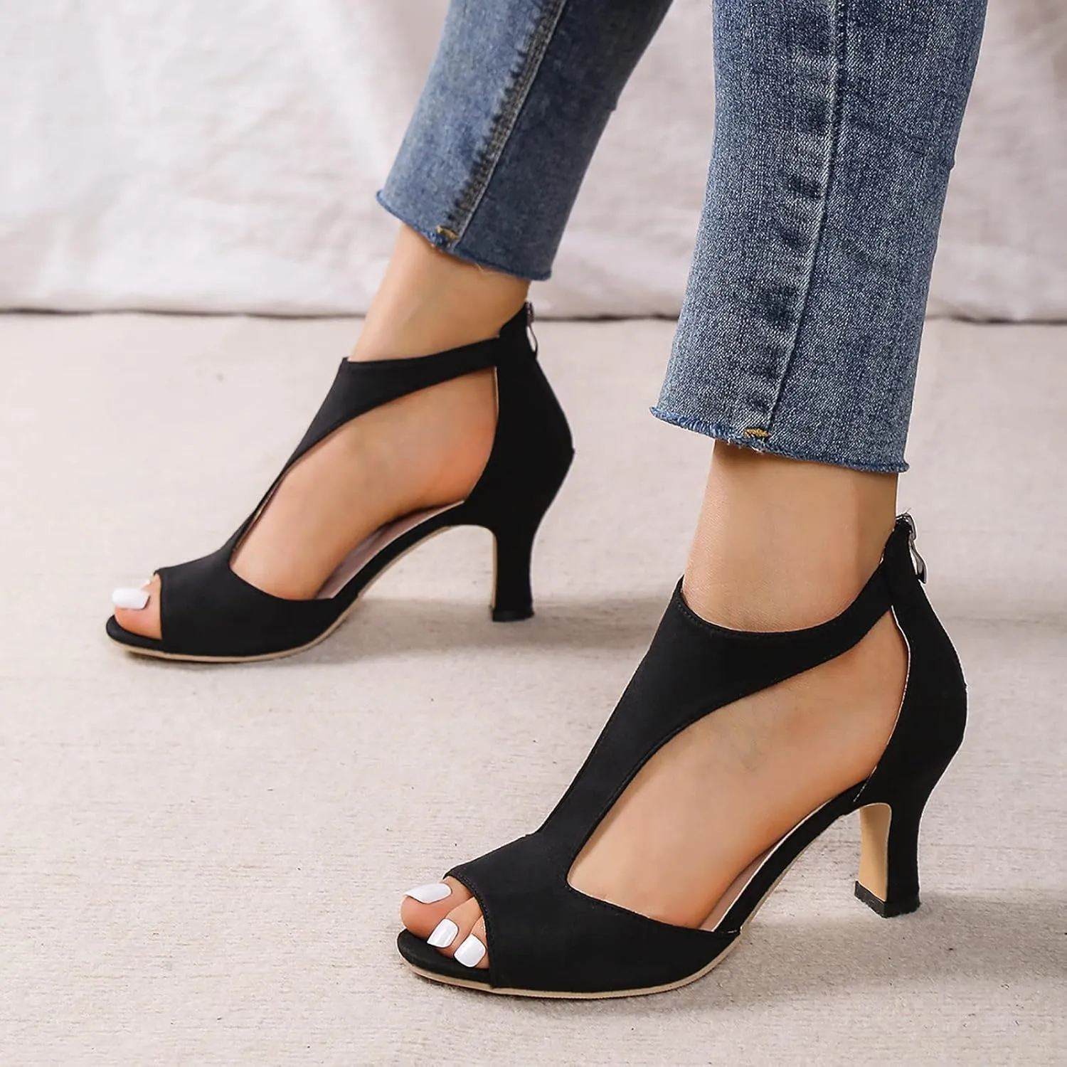 Womens Sandals Comfortable High Heels Dressy Sandals with Ankle Strap Back Zipper