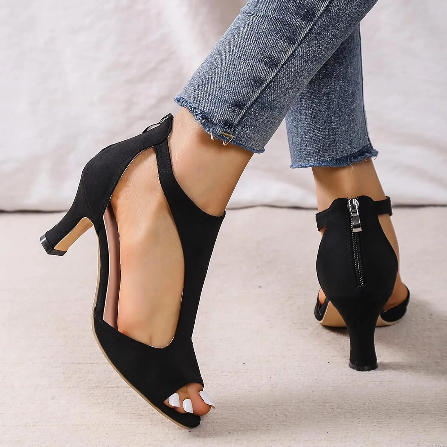 Womens Sandals Comfortable High Heels Dressy Sandals with Ankle Strap Back Zipper
