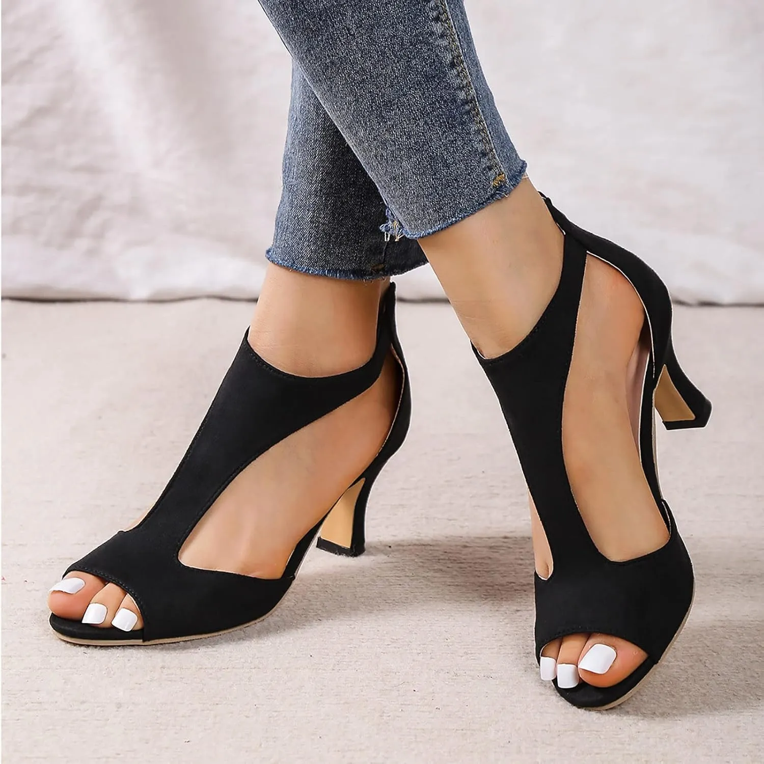 Womens Sandals Comfortable High Heels Dressy Sandals with Ankle Strap Back Zipper