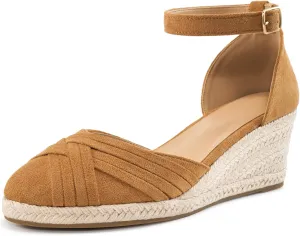 Womens Wedge Sandals Dressy: Ankle Strap Espadrille Wedges for Women - Casual Closed Toe Wedding Shoes