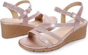 Women's Wedge Sandals Dressy, Comfortable Strappy Low Wedges Womens Open Toe Sandal for Summer