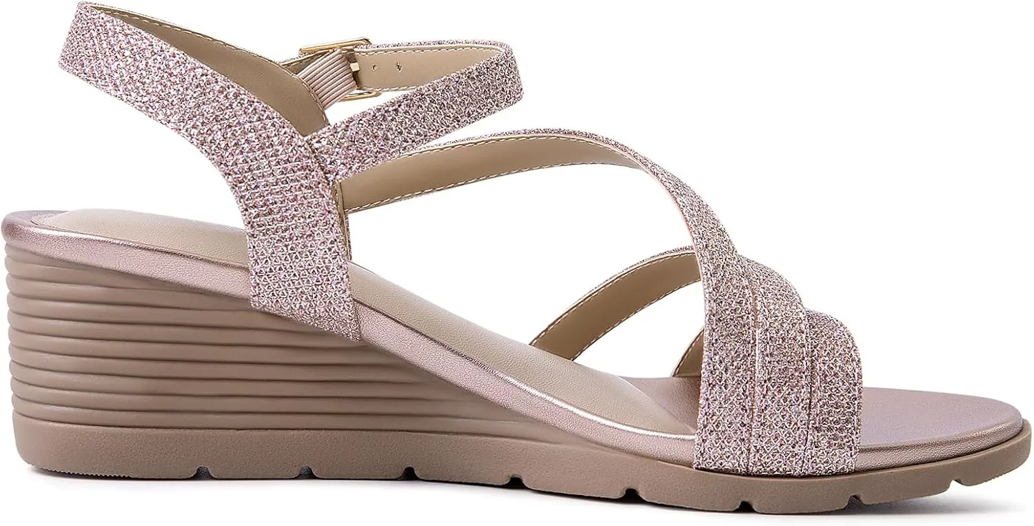 Women's Wedge Sandals Dressy, Comfortable Strappy Low Wedges Womens Open Toe Sandal for Summer