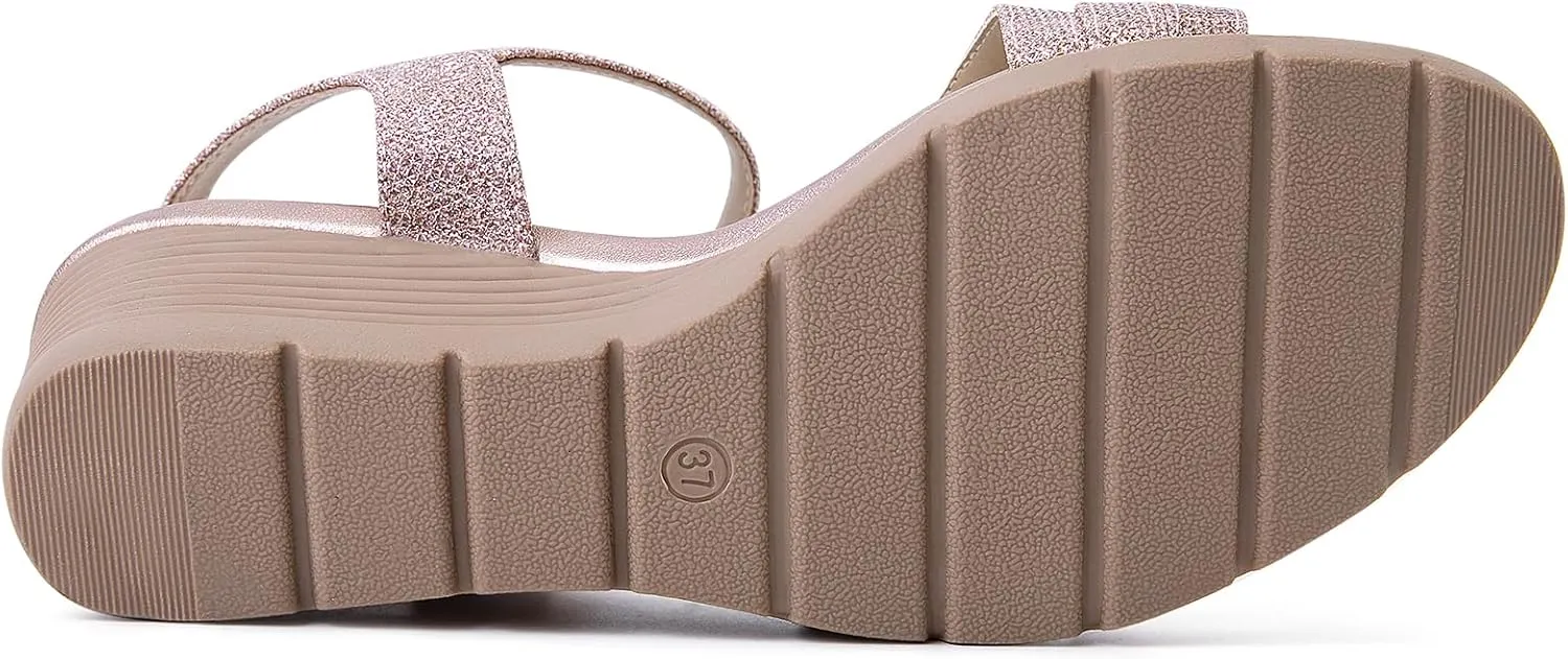 Women's Wedge Sandals Dressy, Comfortable Strappy Low Wedges Womens Open Toe Sandal for Summer