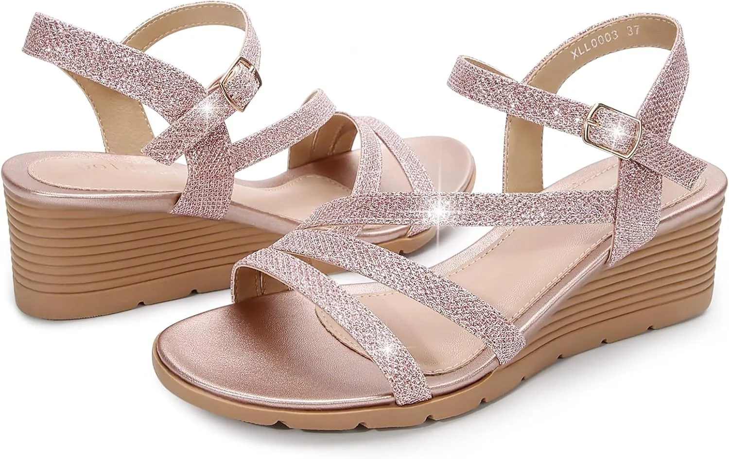 Women's Wedge Sandals Dressy, Comfortable Strappy Low Wedges Womens Open Toe Sandal for Summer