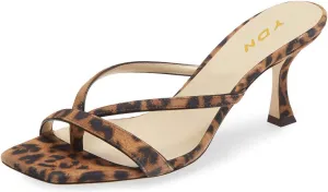 YDN Women's Square Open Toe Sandal Slides Kitten Heel Slip on Flip Flops Stiletto Party Slippers Heeled Mule Shoes Size-4-15 US