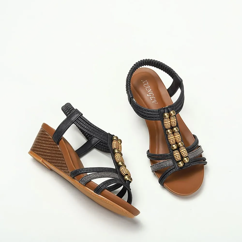 Yenktwei Women’s Wedge Sandals Dressy Bohemian Open Toe Sandals for Women Comfortable Ankle Strap Shoes