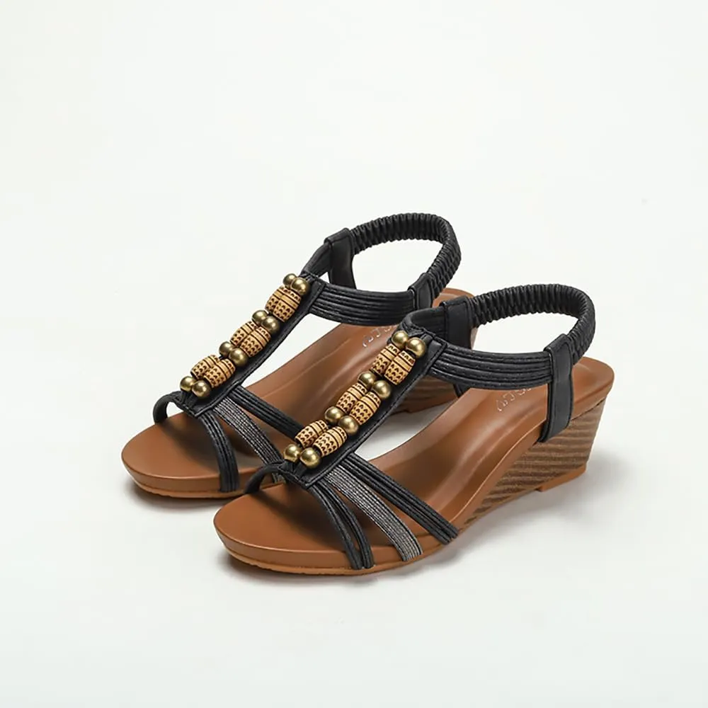 Yenktwei Women’s Wedge Sandals Dressy Bohemian Open Toe Sandals for Women Comfortable Ankle Strap Shoes