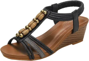 Yenktwei Women’s Wedge Sandals Dressy Bohemian Open Toe Sandals for Women Comfortable Ankle Strap Shoes