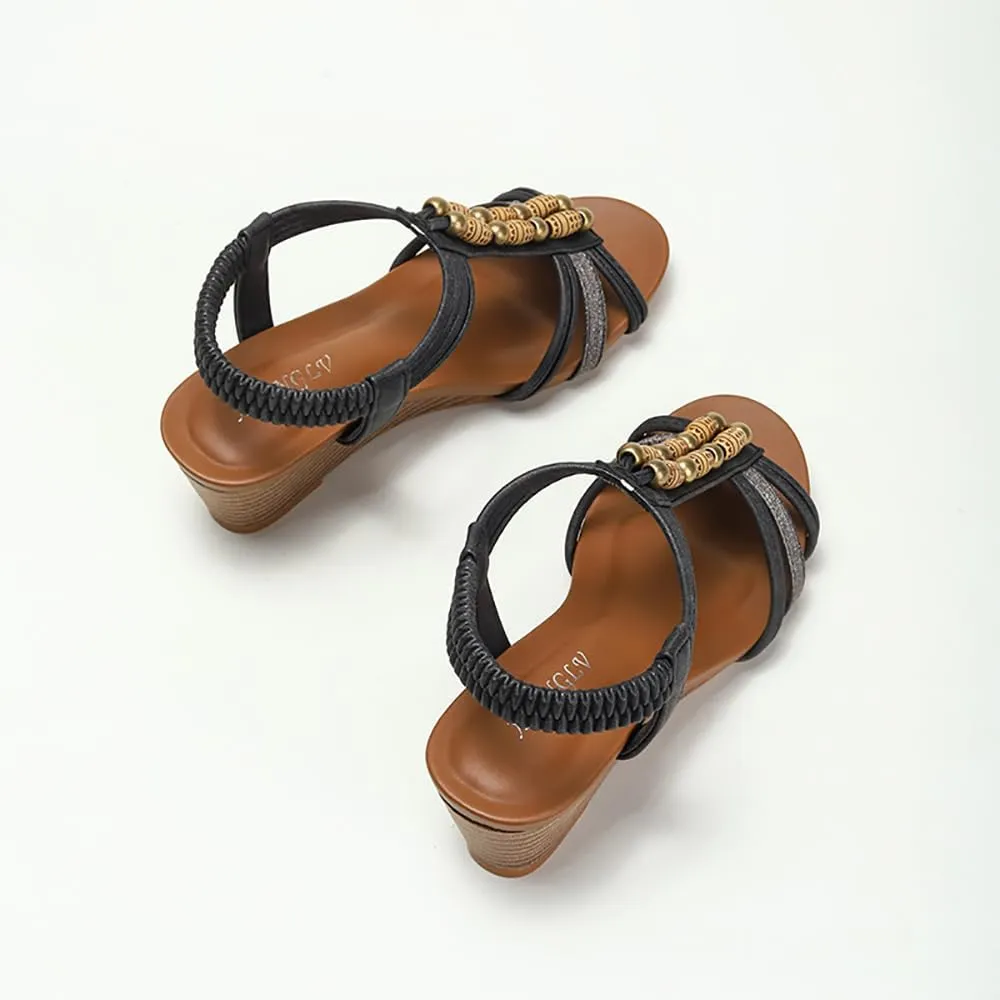 Yenktwei Women’s Wedge Sandals Dressy Bohemian Open Toe Sandals for Women Comfortable Ankle Strap Shoes