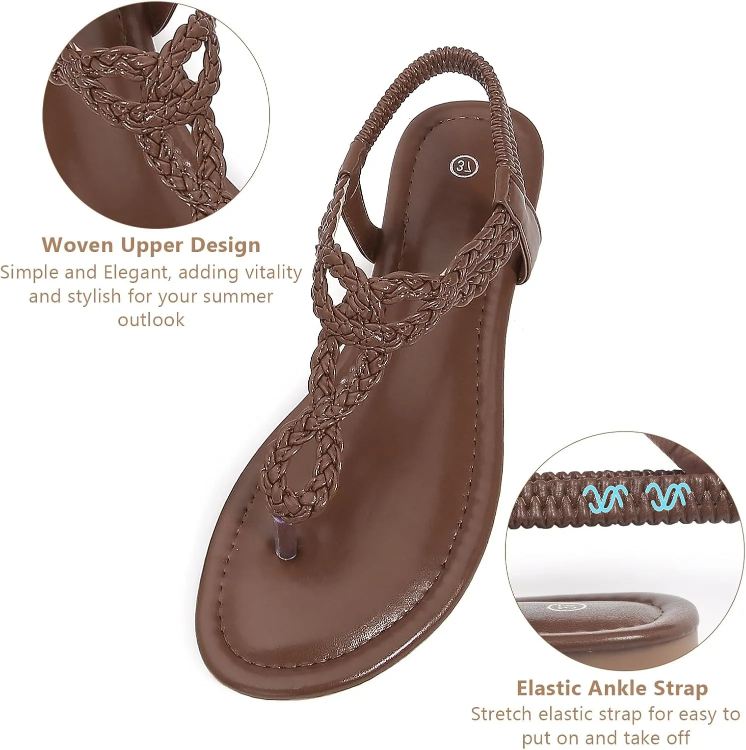 zeetoo Women's Flat Sandals Summer T-StrapThong Bohemian Casual Comfortable Dressy Sandals for Women