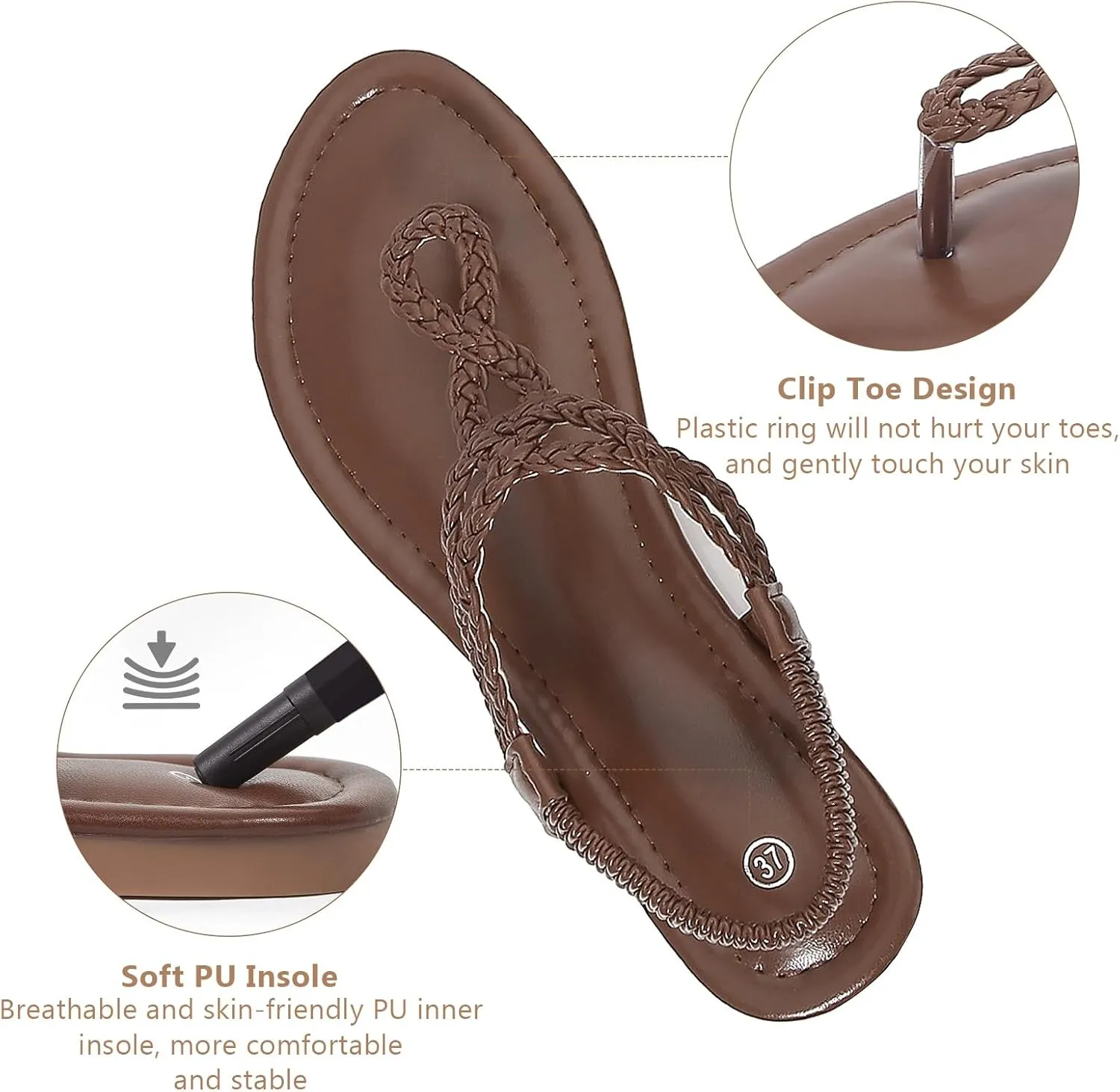 zeetoo Women's Flat Sandals Summer T-StrapThong Bohemian Casual Comfortable Dressy Sandals for Women
